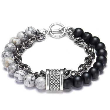 ATTRACT $MOOLAH$ & LOVE~Stainless Steel + Malachite & Other Stones '2 in 1' Layered Men's Bracelet